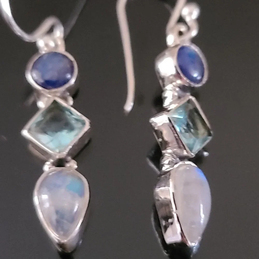 Business Casual Gemstone Precious Earrings-Kyanite ,Topaz-Remarkable Earrings - Picture 3 of 6